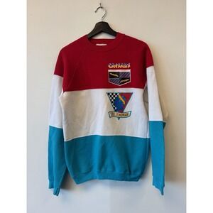 Vintage Caesars Sweatshirt Mens Small Red Teal Colorblock Empire Graphic 80s